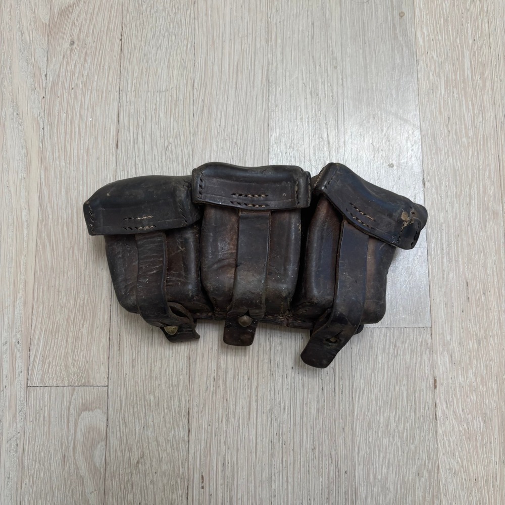 Vintage Military Ammo Pouch Men OS Brown Fair Leather Triple Mag Belt Bag
